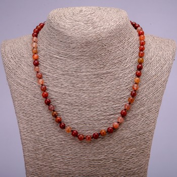 Collier en pierre naturelle – Quartz rutile rouge, boules lisses, diamètre 6 mm, longueur 45 cm