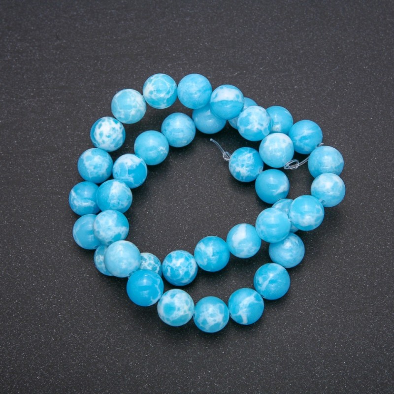 Perles en Larimar artificiel en acrylique, sphère lisse, diamètre 10 mm, longueur 38 cm (+ -)