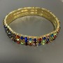 Bracelet élastique à strass, métal doré, strass multicolores