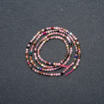 Fil assorti de pierres naturelles facettées, billes de 2 mm de diamètre, longueur environ 39 cm