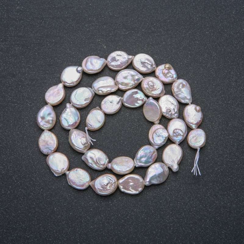 Fil de perles baroques naturelles, diamètre 12×9 mm, longueur 41 cm ± avec reflet pétrole