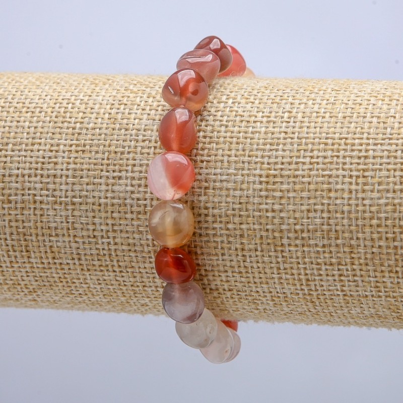 Bracelet élastique en cornaline naturelle, perles facettées, diamètre 9x7 mm, tour de poignet 18 cm +
