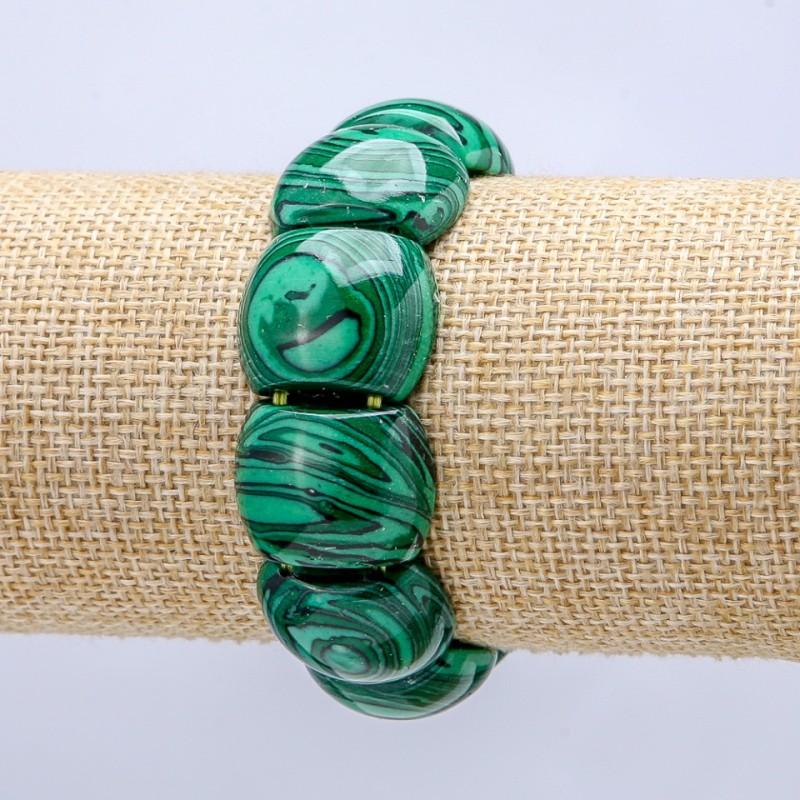 Bracelet élastique en malachite – maillons lisses 21×17 mm +