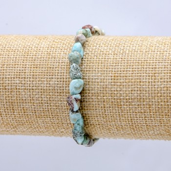 Bracelet élastique en larimar naturel, galetée, diamètre 7×6 mm+