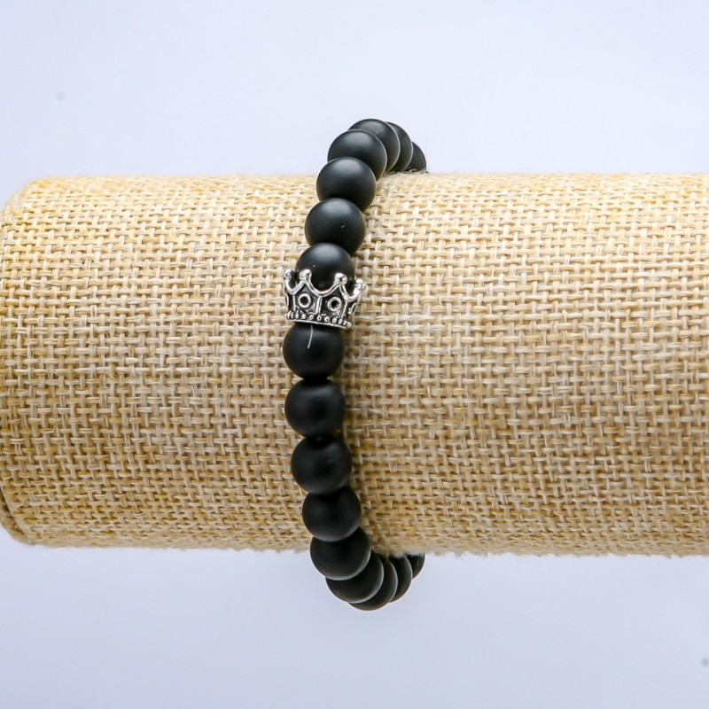 Bracelet élastique en shungite synthétique, diamètre 8 mm ± Couronne