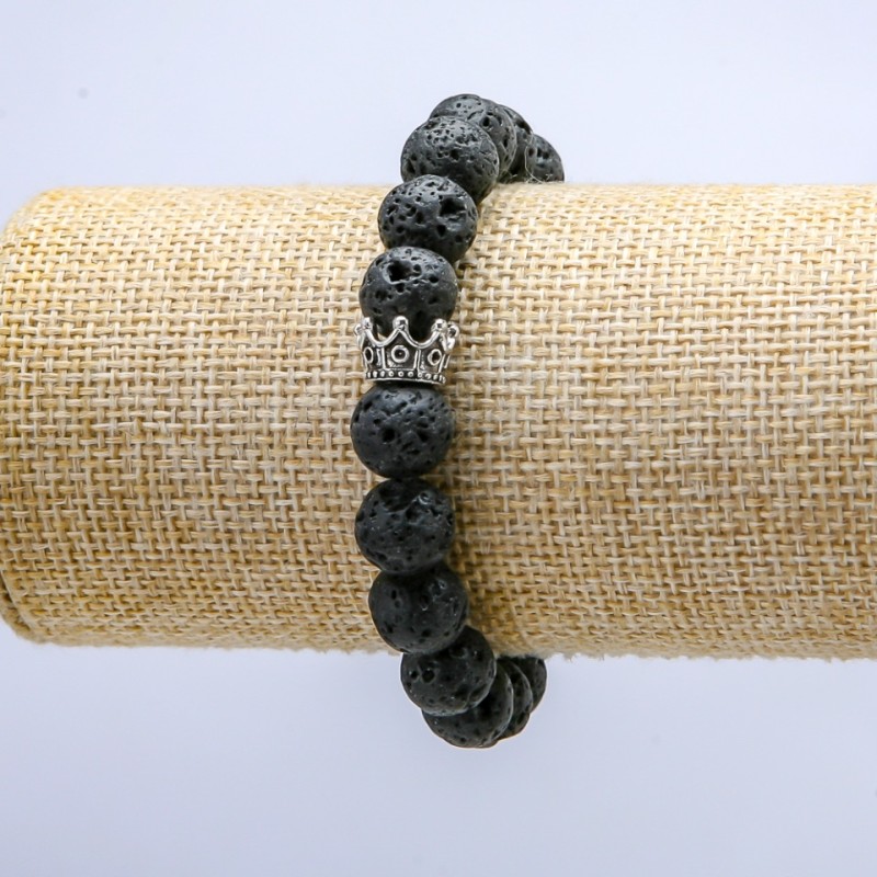 Bracelet élastique en lave, diamètre 10 mm ±, avec couronne