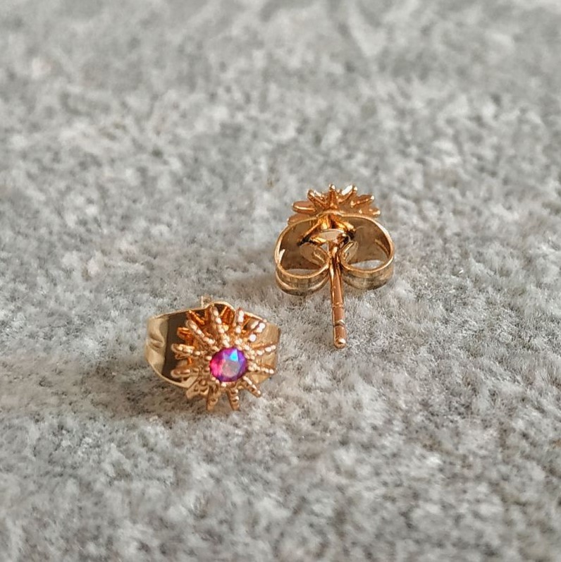 Clous d'oreilles Xuping à dorure 18K avec cristal malina-benzine, diamètre 6,5 mm +