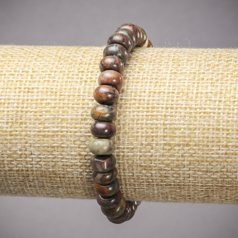 Bracelet élastique en jaspe Picasso, rondelles lisses, diamètre 8×5 mm ±, longueur 18 cm ±