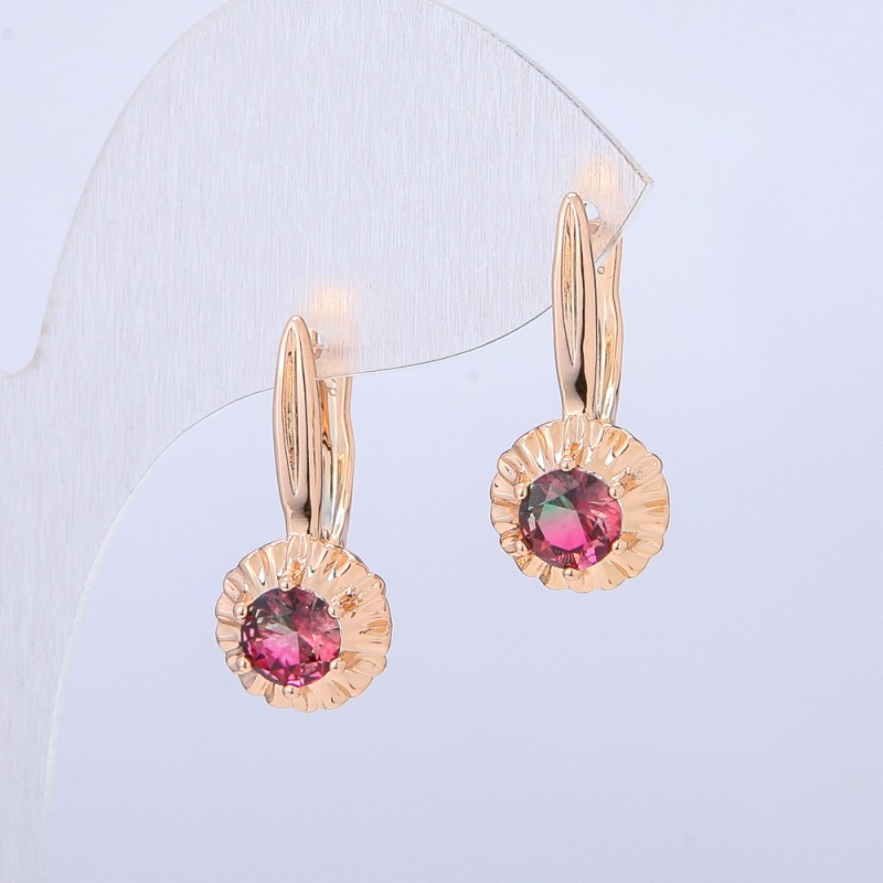 Boucles d'oreilles Xuping plaqué or 18K avec cristal vert et framboise, diamètre 27x10 mm +