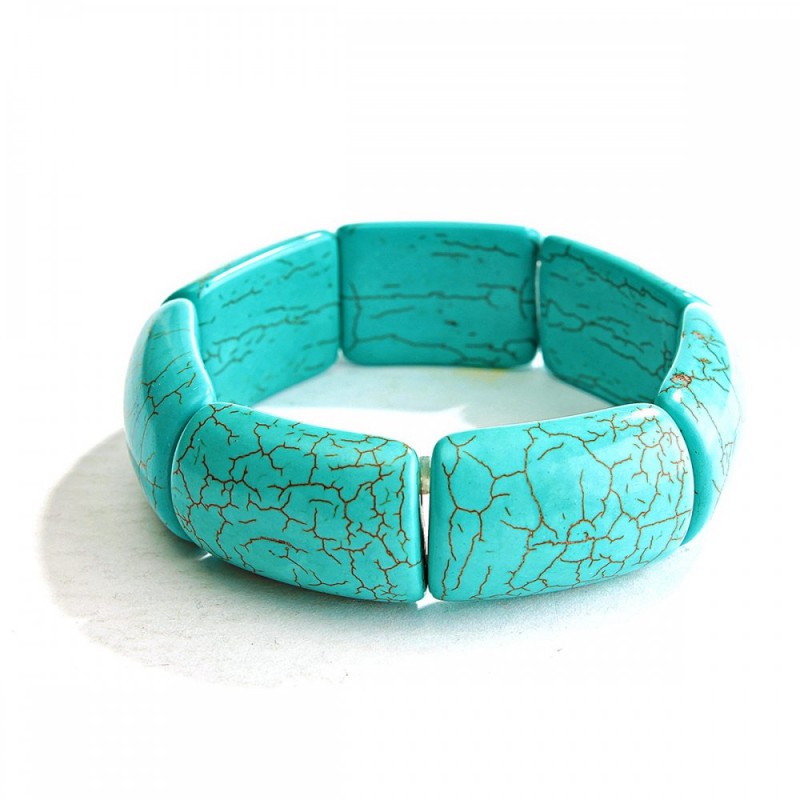 Bracelet élastique en turquoise verte avec veines, grandes pierres rectangulaires 20 × 30 mm