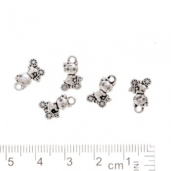 Fourniture pendentif « Hello Kitty à vélo » 12 × 7 mm, conditionnement 20 g ± 37 pièces, couleur métal « argent »