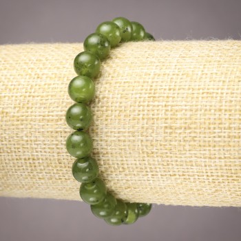 Bracelet élastique en jadeïte canadienne, billes lisses de 8 mm+