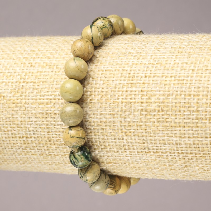 Bracelet élastique en pierre naturelle Jaspe jaune, perle lisse, diamètre 8 mm+