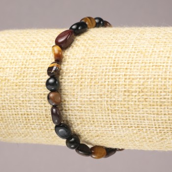 Bracelet élastique en pierres naturelles Œil de tigre, Œil de bœuf et Œil de faucon, taillé, diamètre 8×6 mm +