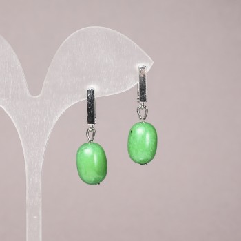Boucles d'oreilles en chrysoprase naturel, forme tonneau lisse, diamètre 10 × 14 mm, longueur 32 mm ±