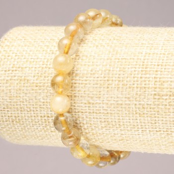 Bracelet élastique en pierre naturelle — quartz rutile, perles rondes lisses, diamètre 8 mm (±)