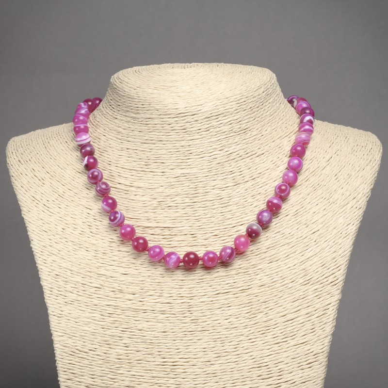 Collier en agate framboise, boules lisses de 8 mm ±, longueur 45 cm ±