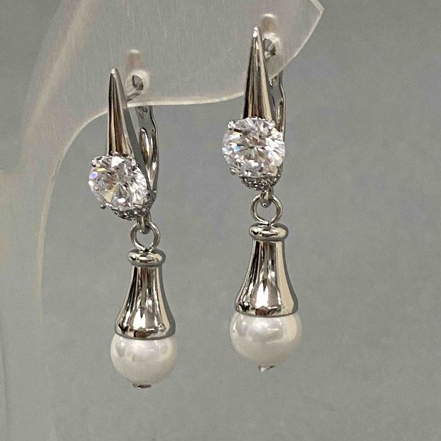 Boucles d'oreilles Xuping rhodium avec strass et perles de Majorque 39×8 mm +