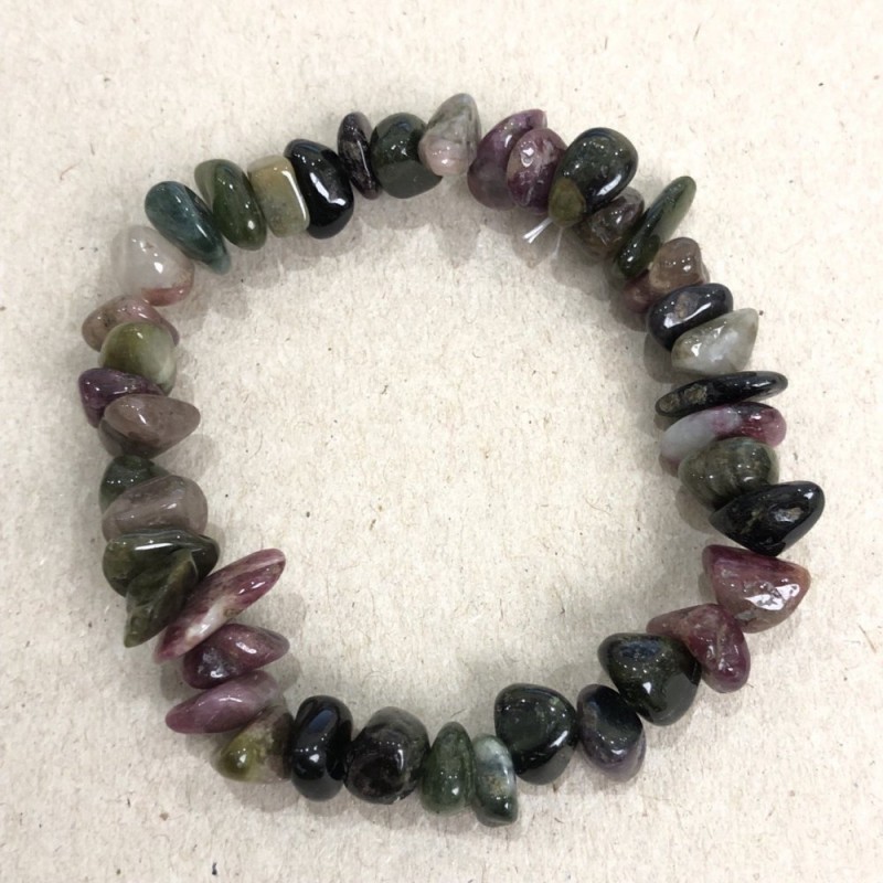 Bracelet en pierre naturelle tourmaline, éclats de 7 mm +-, tour de poignet 18 cm+