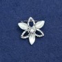 Broche Fleur en métal argenté, cristaux et strass blancs 27 mm +