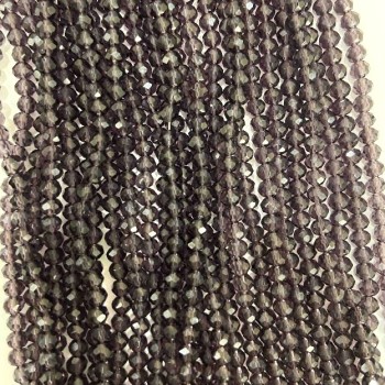 Perles en cristal tchèque sur fil de pêche, rondelles facettées violet foncé, diamètre environ 3×3,5 mm, longueur environ 32 cm +/-