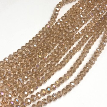 Perles de cristal tchèque sur fil champagne transparent avec un éclat benzine, rondelle facettée, diamètre 6×4,5 mm, longueur 38–40 cm +