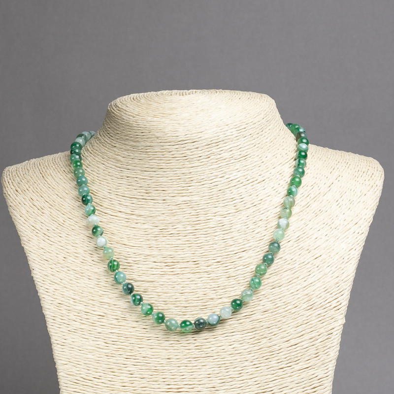 Collier en agate œil naturel, boules lisses de 6 mm de diamètre, longueur 45 cm+