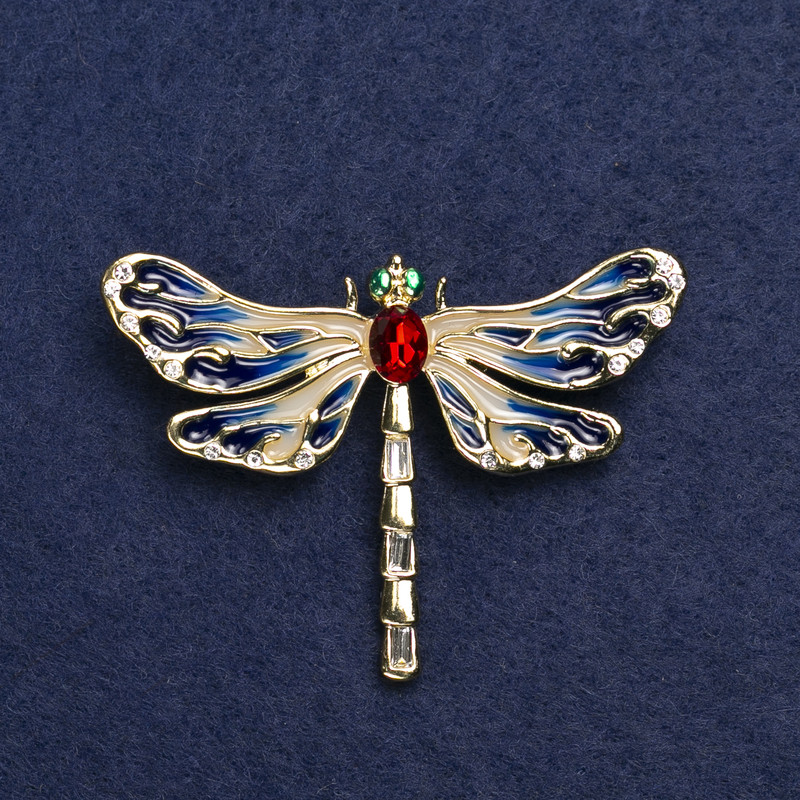 Broche Papillon doré métal, émail et strass 44x60 mm +