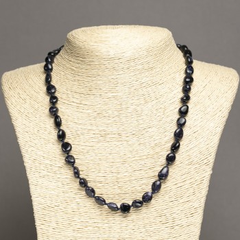 Collier en aventurine bleu sable «Nuit du Caire», perles facettées, diamètre 10×8 mm ±, longueur 45 cm+