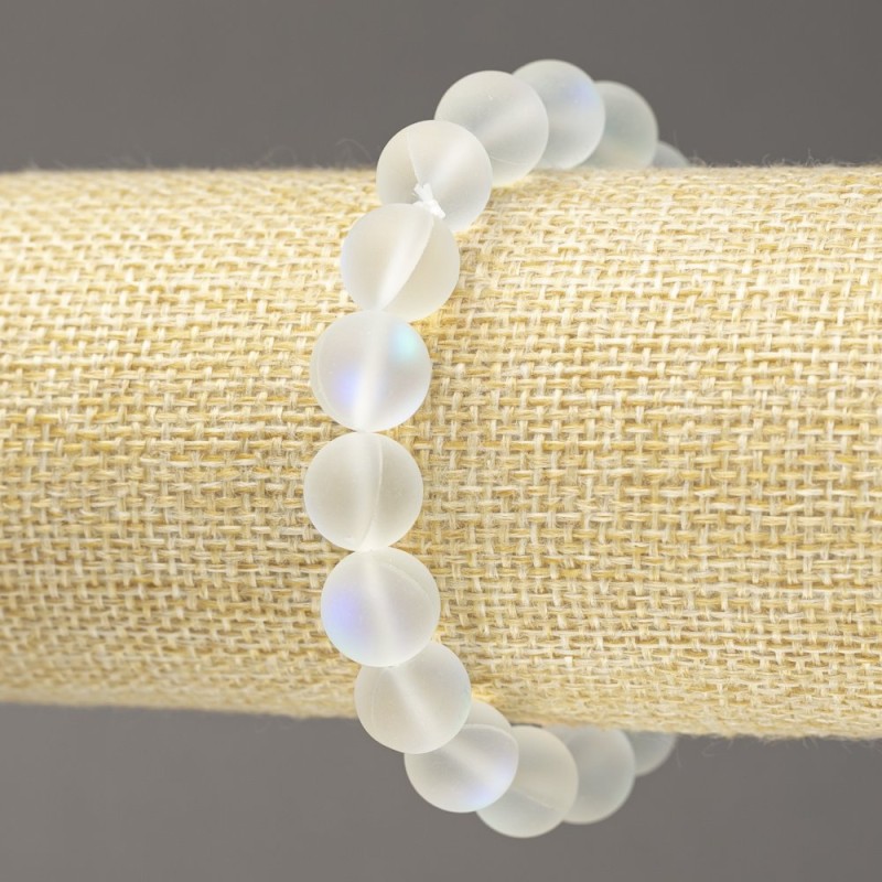Bracelet élastique en verre opalescent blanc mat, diamètre 10 mm ±, longueur 18 cm ±