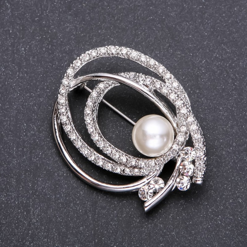 Broche perle couleur argent blanc 57×30 mm