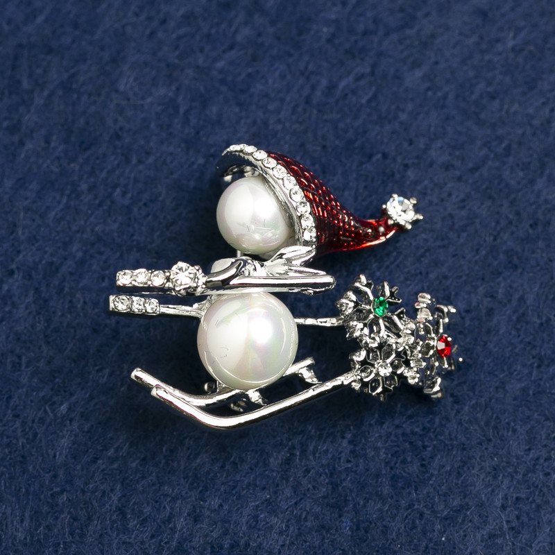 Broche du Nouvel An en métal argenté, Majorque, strass et émail 28×38 mm +