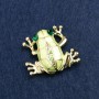 Broche grenouille dorée en métal doré, strass et émail 35×30 mm +