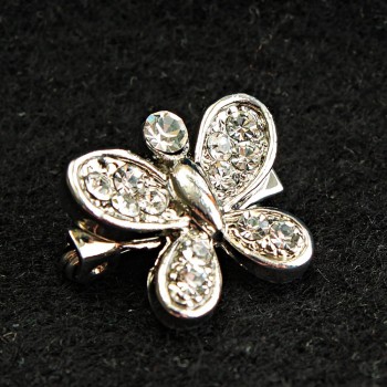 (17×15 mm) Broche miniature en métal clair Papillon orné de strass