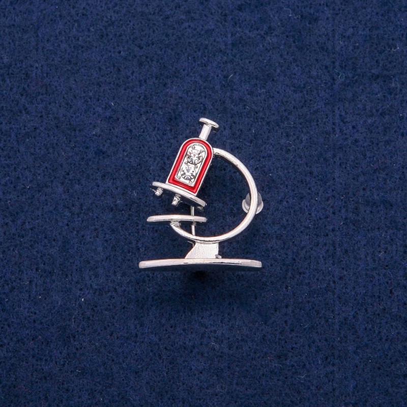 Broche Microscope avec émail et strass 24x31 mm, métal argenté