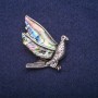 Broche Oiseau avec insertion d'haliotite, métal argenté 38 × 48 mm