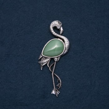 Broche-pendant Flamant en néphrite naturelle 85 × 30 mm