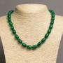 Collier malachite (press.) «barillet» diam. 10×14, longueur 46–49 cm+