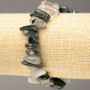 Bracelet en pierre naturelle – quartz rutile à aiguilles dorées, éclats sur élastique, d 11–19×2–8(±)mm, longueur 18 cm
