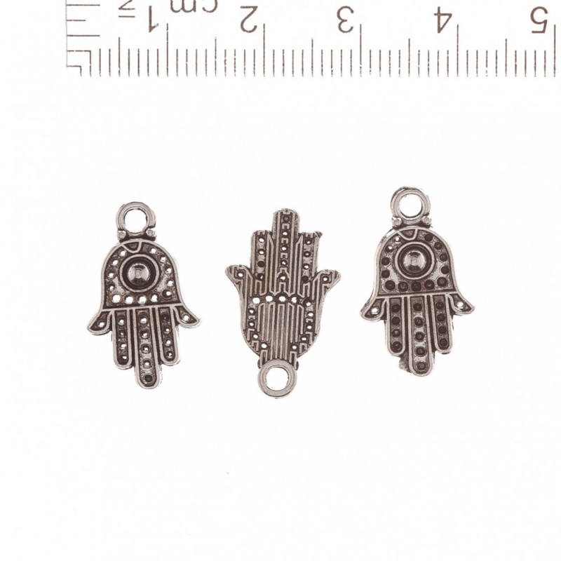 Pendentif Hamsa boule au centre « rivet » 20×12 cm, paquet 20 g, ± 35 pièces