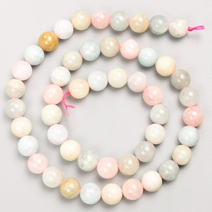 Perles de Morganite sur fil, boule lisse, diamètre 8,5 mm ±, longueur 40 cm