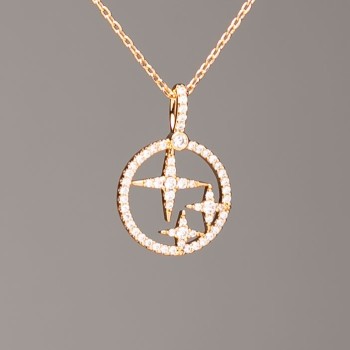 Chaîne Xuping dorée avec pendentif «Étoiles», diamètre 14,5 mm ± (strass blancs), longueur 38-43 cm ±, épaisseur 1 mm ±