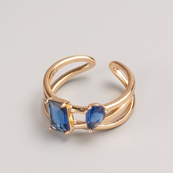 Bague Xuping, couleur du métal «or», pierre bleue, tailles 16 et 18