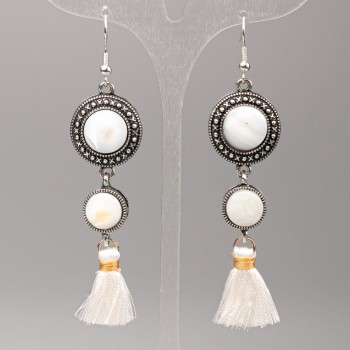Boucles d'oreilles en nacre, diamètre 19,5 mm et 12 mm, longueur 8,5 cm +