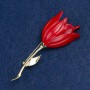 Broche «Fleur» rouge émaillée et métal doré 27×72 mm