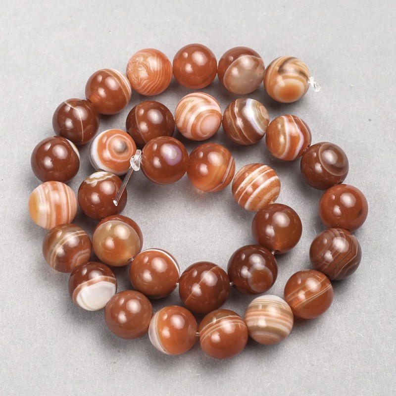 Perles d'agate orange, boules lisses montées sur fil, diamètre 12 mm, longueur 38 cm