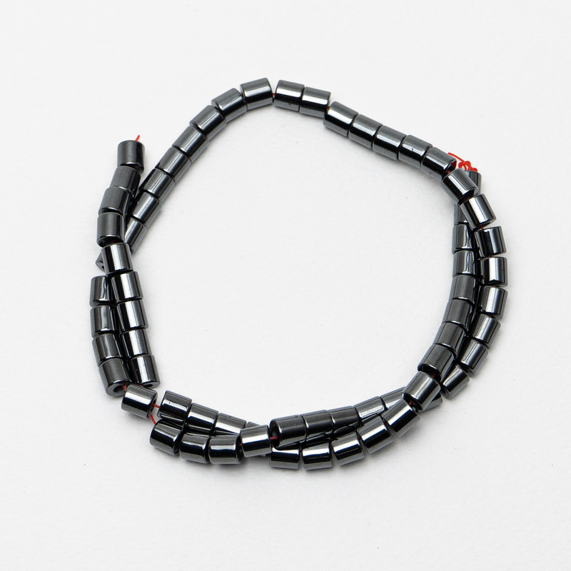 Perles d'hématite cylindriques, diamètre 6×6 mm, longueur 40 cm, sur fil