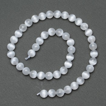 Perles de sélénite - boule lisse, diamètre 8,5 mm, longueur 38 cm, sur fil