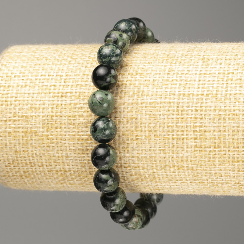 Bracelet en jaspe océanique, billes lisses, diamètre 9 mm ±, longueur 18 cm (élastique)