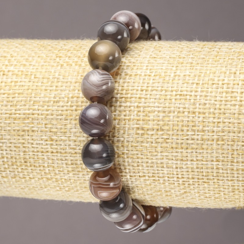 Bracelet sur élastique en agate du Botswana, bille lisse, diamètre 10 mm (±)